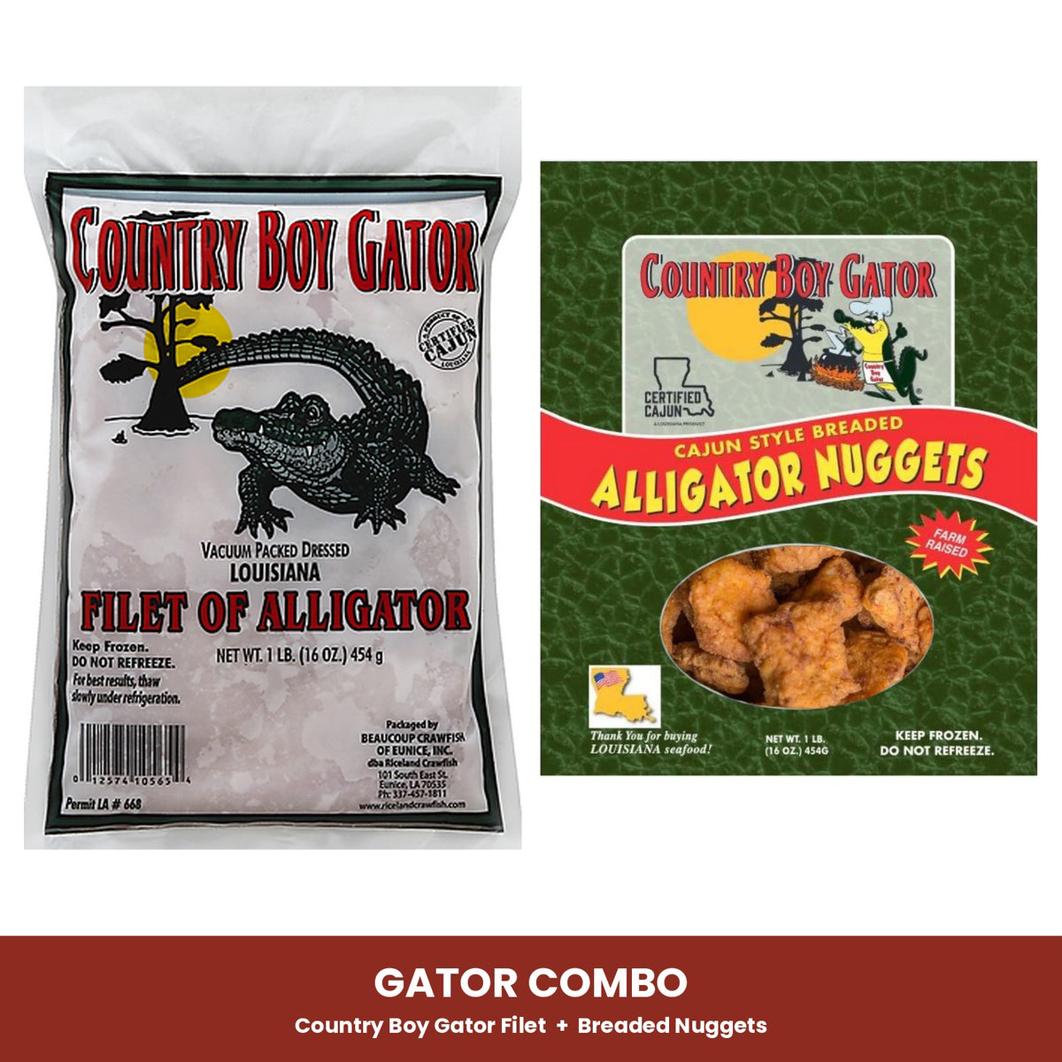 Gator Combo: Country Boy Gator alligator filet and breaded nuggets